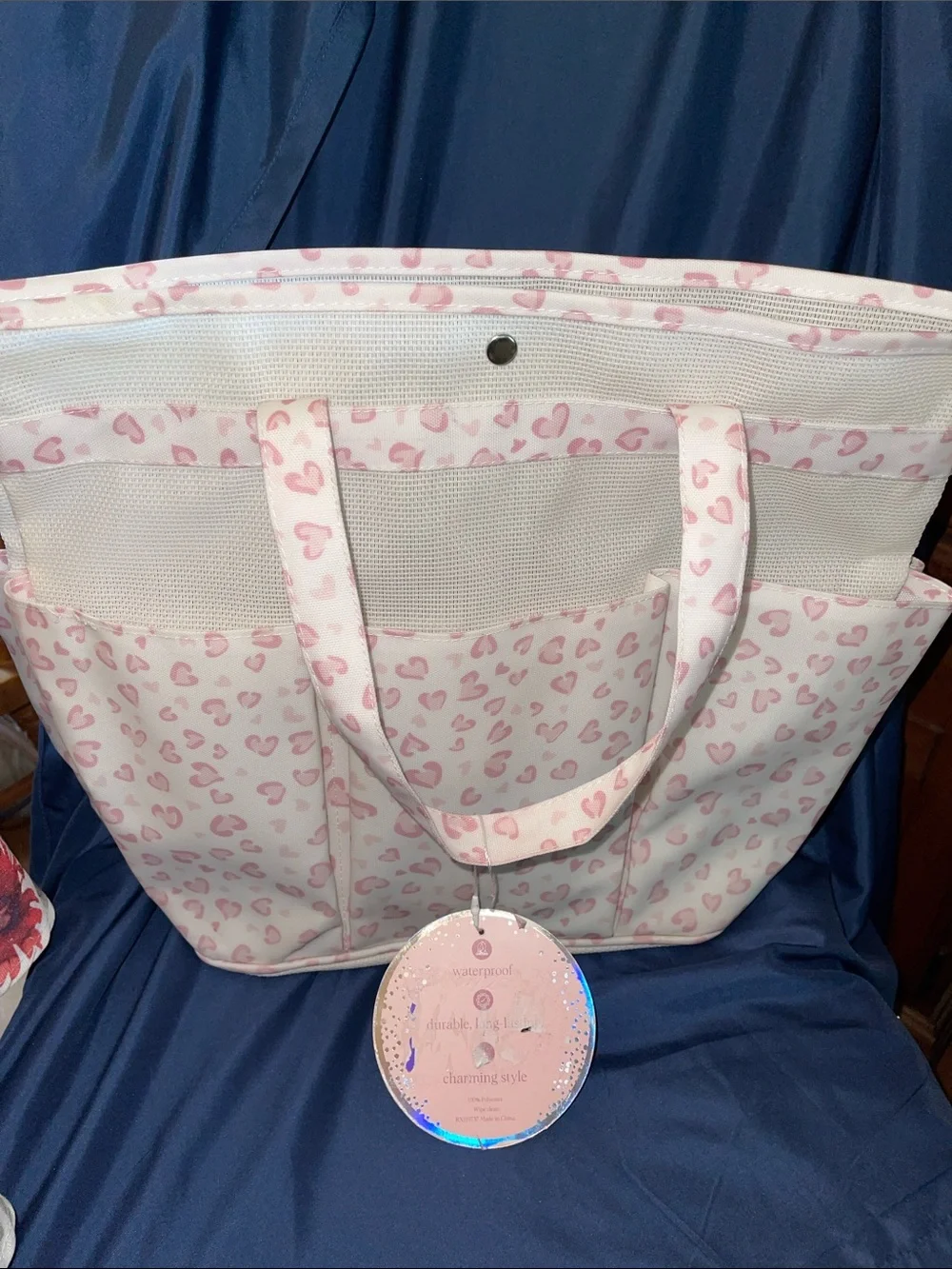 Pink Heart Print Bath Shower Caddy Tote